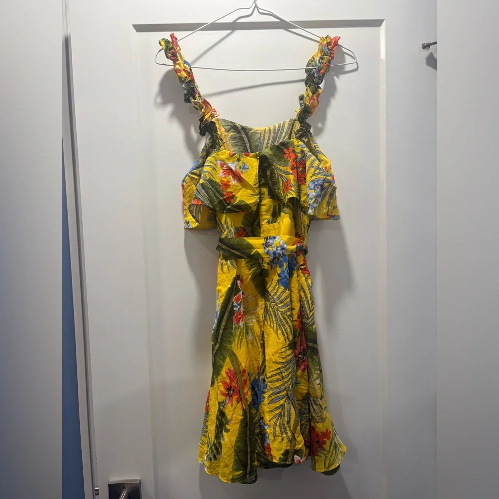 MILK & HONEY | Tropical Floral Yellow A-line Mini Dress | Women’s Size S - Picture 13 of 16